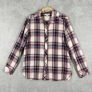 Barbour Seaglow Shirt Womens Size‎ 6 Red Blue Plaid Cotton Linen Relaxed Fit